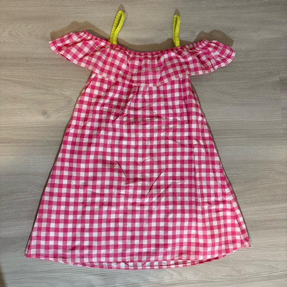 Benetton Little Girls Dress Gingham Ruffle Dress Off Shoulder Red Green Sz 11-12 - Picture 2 of 16